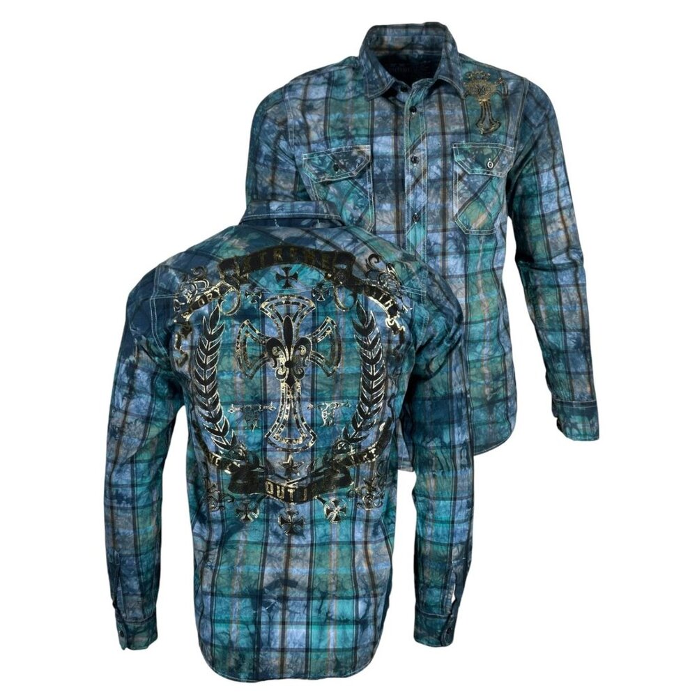 Xtreme Couture by Affliction Men's Button Down Shirt Gilded Cross